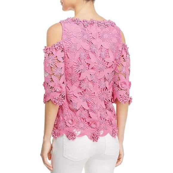 Kobi Halperin Tinley Cold Shoulder Lace Blouse Top Tulip Pink Size M - Picture 2 of 6